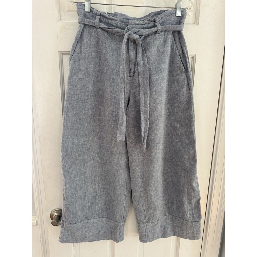 Banana Republic Women's Sz 8 Linen Blend Tie Waist Crop Pants Coastal Chic